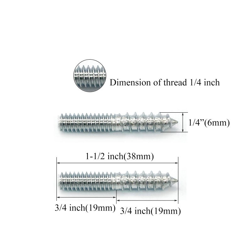 Yoliko 12 Pack 1/4-20 x 1-1/2 Inch Silver Hanger Bolts 1/4-20"" Double Headed Bolts 1/4 Wood Dowel Screw Self-Tapping Screw Hanger Bolts for Furniture Screws Double Screw Threaded Rods Bolt 37mm length - Image 3